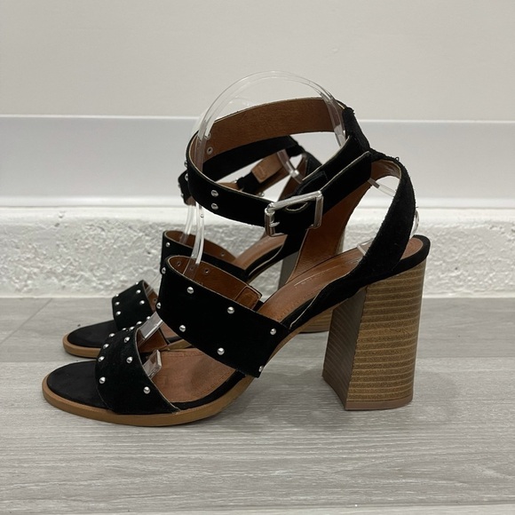 Asos Black Block Heel Studded Ankle Strap Sandals - Picture 4 of 8